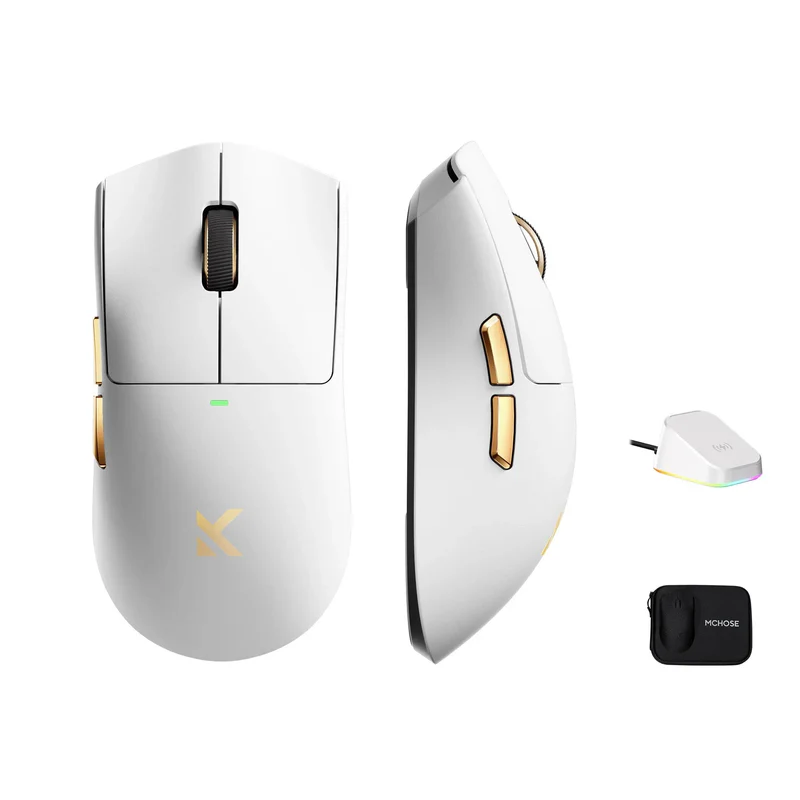 Mouse Gaming MCHOSE K7 Ultra S 8K White Gold – Ultra Lightweight Tri-Mode (MC-K7-11-WG)