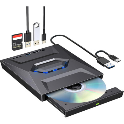 DVD-RW External USB 3.0 Slim Drive – USB Type-C, SD/TF Card Reader